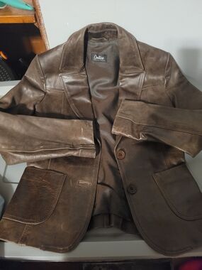Couture Leather Style Brown Vintage Blazer Jacket